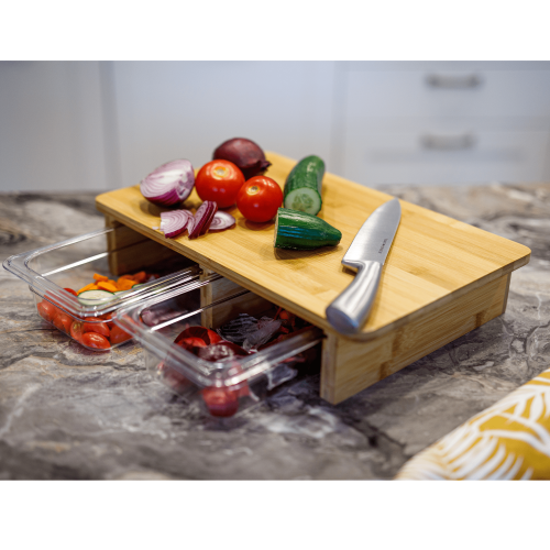 Doska na krájanie so zásuvkami, bambus/akryl, TAREK TYP 2