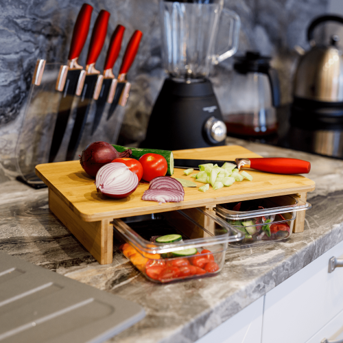 Doska na krájanie so zásuvkami, bambus/akryl, TAREK TYP 2