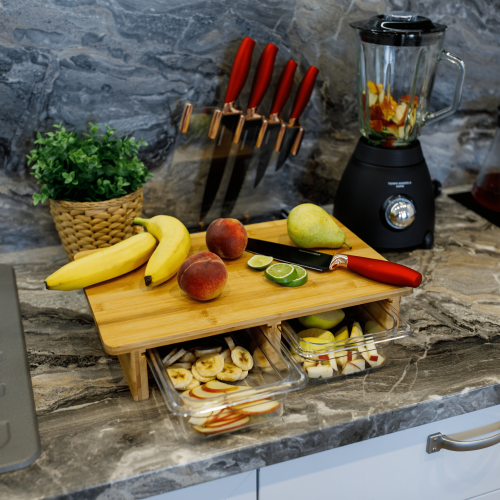 Doska na krájanie so zásuvkami, bambus/akryl, TAREK TYP 2